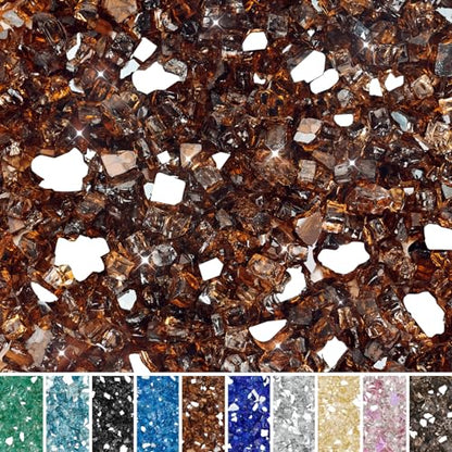 Skyflame High Luster 10-Pound Fire Glass for Fire Pit Fireplace Landscaping, 1/2-Inch Copper Reflective