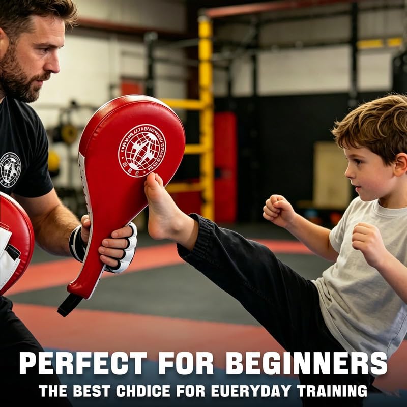 5 PCS Taekwondo Sparring Gear Set Martial Arts Training Equipment Set for Beginners Including Punching Mitts，kick pad，and Boxing pad.Suitable for Teenagers. - color: Reds