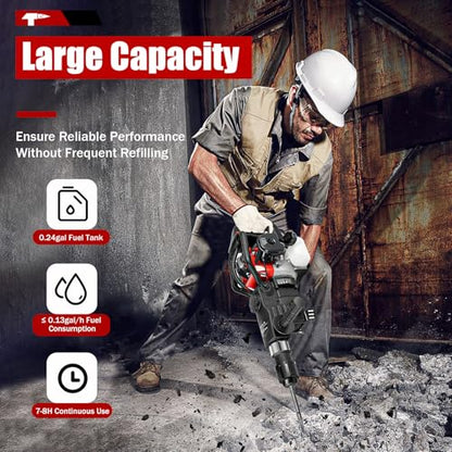 33CC 2 Stroke Gas Powered Demolition Jack Hammer, 3-in-1 Gasoline Hammer Drilling Machine Breaker Punch Drill Chisels Heavy Duty Gasoline Concrete Breaker Rock Drill for Crushing, Chiseling