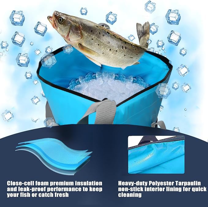 MORXPLOR Insulated Fish Cooler Bag for Fishing 41x17 47x17In 50x20In 60x24 72x30 80X40 Inches,Large Insulated Fish Kill Bag,Fishing Catch Bag Cooler with Water-resistant Zipper - color: 50inch aqua
