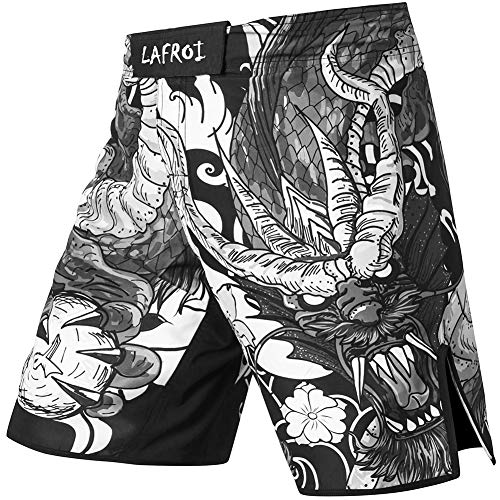 LAFROI Mens MMA Cross Training Boxing Shorts Trunks Fight Wear with Drawstring and Pocket-QJK01 - color: Dragon, size: Medium