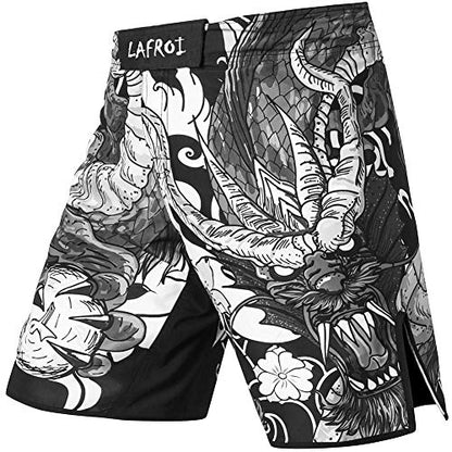 LAFROI Mens MMA Cross Training Boxing Shorts Trunks Fight Wear with Drawstring and Pocket-QJK01 - color: Dragon, size: Medium