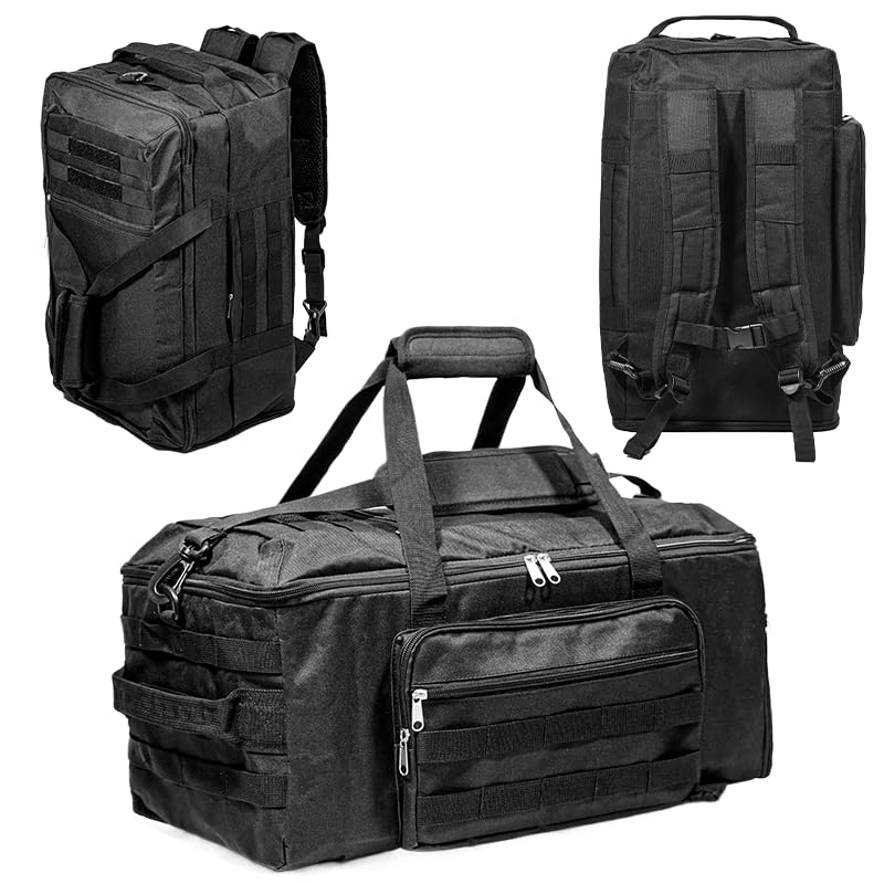 3-in-1 Tactical Duffle Backpack - 50L Large Gym Bag with Shoe Compartment & Wet Pocket, Water-Resistant Travel Bag for Men & Women, Carry-On Weekender Overnight Bag with MOLLE System