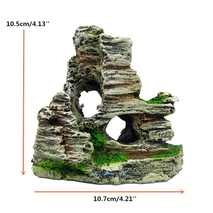 Aquarium Rock Cave Ornament, Resin Mountain View Hideout Decor for Fish Tank, Safe Shelter for Small Fish and Shrimp
