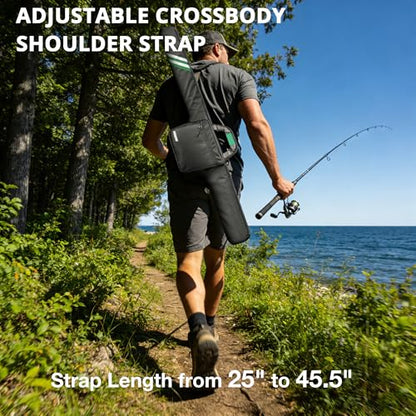 Fishing Rod Case, 52inch Fishing Pole Bag (3.9ft-4.4ft) with Tackle Pockets, Fits Break-Down Spinning, Casting Rod Reel Combo, Padded Soft Rod Bag with Strap Handle, Pole Travel Case, Green