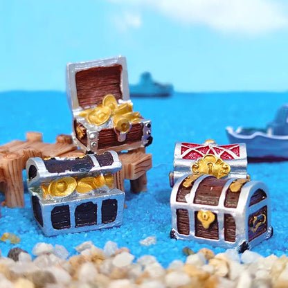 8Pcs Mini Aquarium Treasure Chest Miniature Gold Jewelry Box Model for DIY Diorama Craft Fish Tank Terrarium Decorations