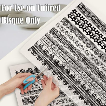SUPERDANT 4PCS Lace Underglaze Paper Transfer 7 Style Lace Transfer Paper for Clay Ceramic Porcelain Under Glaze Transfers for Pottery Enamel Decals Black Underglaze Decal Papers Handcrafted Gifts - style: Lace
