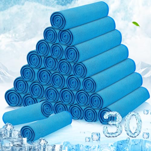 MENOLY 30 Packs Cooling Towels Bulk Cooling Towels for Neck and Face Gym Workout Cooling Neck Rags for Sports Yoga Soft Microfiber Breathable Sweat Rags for Hiking Running Fitness-Blue - color: Light Blue