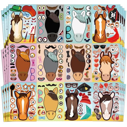 48 Pcs Make A Horse Sticker Sheets Mix and Match for Kids Horse Party Favors Supplies Birthday Gifts Activity Crafts - style: Horses