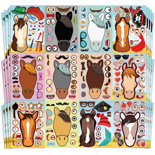 48 Pcs Make A Horse Sticker Sheets Mix and Match for Kids Horse Party Favors Supplies Birthday Gifts Activity Crafts - style: Horses