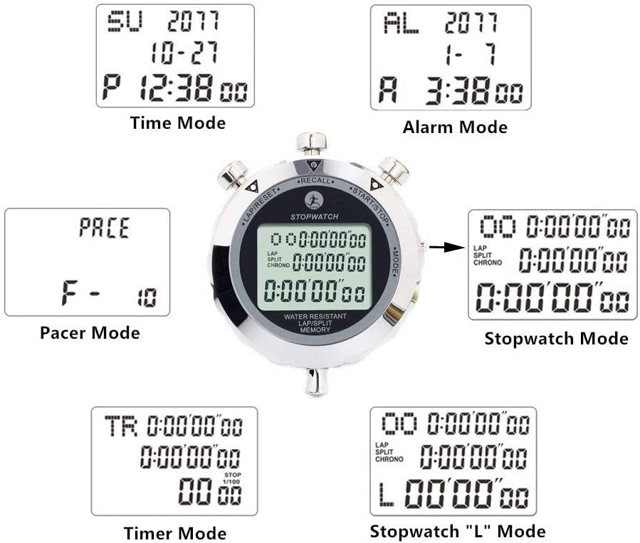 Stopwatch Timer, Digital Stop Watch with 0.01second & 0.001second Timing, Metal 10/100/400 Laps Memory, Rolilink Large dispaly Alarm Clock for Coach Sports Running Marathon - color: 10 Lap