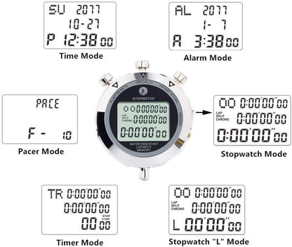 Stopwatch Timer, Digital Stop Watch with 0.01second & 0.001second Timing, Metal 10/100/400 Laps Memory, Rolilink Large dispaly Alarm Clock for Coach Sports Running Marathon - color: 10 Lap