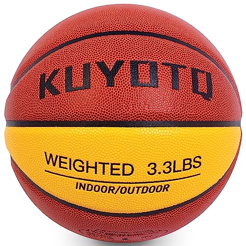 KUYOTQ 3LBS/3.3LBS/2.2LBS Weighted Heavy Training Basketball 29.5/28.5" in and Outdoor Improving Handling Dribbling Passing Rebounding Skill Composite Size 7/6 Weighted Training Basketball Equipment - color: Brown+Yellow, size: Size 7 Adult & Pro - 29.5"-