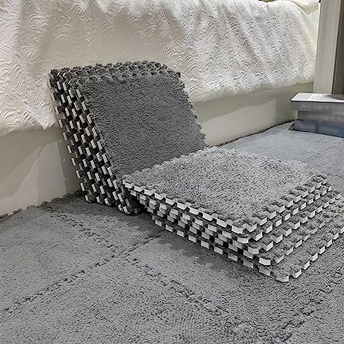 12pcs Plush Puzzle Foam Floor Mat Square Foam Tiles(Grey) - color: Grey