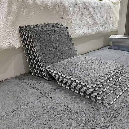 12pcs Plush Puzzle Foam Floor Mat Square Foam Tiles(Grey) - color: Grey