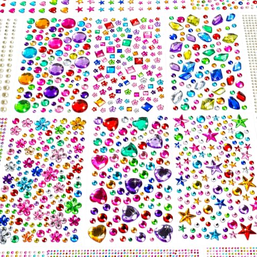 JIUZHU 7500+PCS Jewel Stickers for Crafts, Self Adhesive Gem Stickers Kit, Acrylic Rhinestone Stickers Assorted Shapes for Scrapbooking, Card Making, DIY Projects, Party Decorations