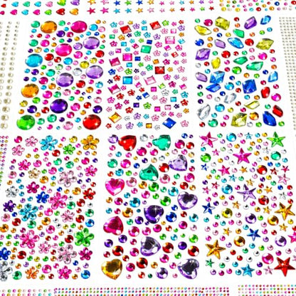 JIUZHU 7500+PCS Jewel Stickers for Crafts, Self Adhesive Gem Stickers Kit, Acrylic Rhinestone Stickers Assorted Shapes for Scrapbooking, Card Making, DIY Projects, Party Decorations