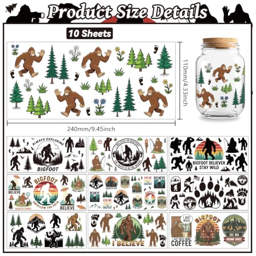 UV DTF Cup Wraps Transfer Stickers Bigfoot in Forest Pattern, 10 Sheets Waterproof Custom Vinyl Transfer Sticker 16oz Coffee Glass Cup Tumbler Bottle Mug Decals for Men Women - style: Bigfoot in Forest