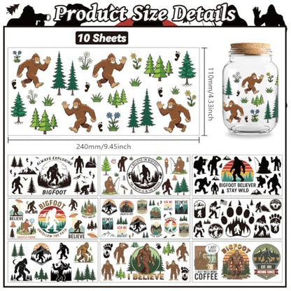 UV DTF Cup Wraps Transfer Stickers Bigfoot in Forest Pattern, 10 Sheets Waterproof Custom Vinyl Transfer Sticker 16oz Coffee Glass Cup Tumbler Bottle Mug Decals for Men Women - style: Bigfoot in Forest