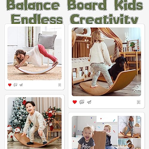 Gentle Monster Wobble Balance Board, Wooden Montessori Toy Rocker Board Natural Wood Kids Toddler Open Ended Learning Toy Yoga Curvy Board for Adult Office Classroom Christmas Gifts - color: Brown