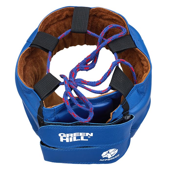 Green Hill Five Star Leather Boxing Headgear for Men & Women | AIBA-approved leather head guard for boxing, MMA and Muay Thai with secure fit and impact protection during sparring. - color: Blue