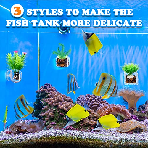 20 Pcs Aquarium Plant Holder with Hole Transparent Acrylic Suction Cup Aquarium Aquatic Planter Cups Fish Tank Aquascape Decoration, 3 Shapes