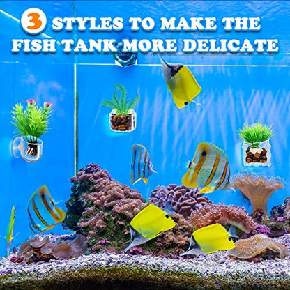 20 Pcs Aquarium Plant Holder with Hole Transparent Acrylic Suction Cup Aquarium Aquatic Planter Cups Fish Tank Aquascape Decoration, 3 Shapes