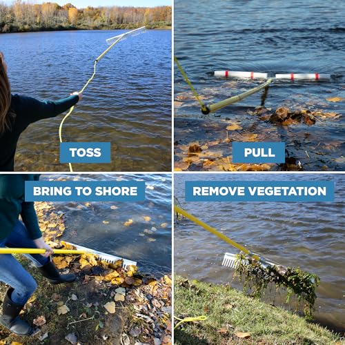 Jenlis Razer Rake Heavy Duty Collapsible Aluminum Lake Rake for Removal of Weeds, Leaves, & Floating Scum, Shoreline & Beach Landscaping Tool