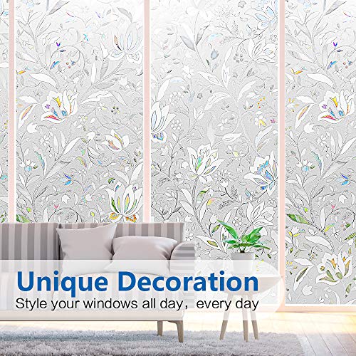 Window Privacy Film, Frosted Removable Glass Covering for Bathroom, Opaque Static Cling Heat Control Door Sticker for Home Office Living Room, Non-Adhesive Matte White (17.5" x 78.7")