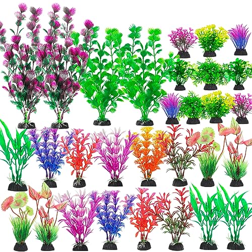 30Pcs Aquarium Plants, Fish Tank Accessories Artificial Aquatic Plants,Full Set of Fish Tank Decorations, Various Sizes