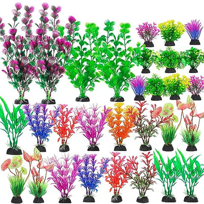 30Pcs Aquarium Plants, Fish Tank Accessories Artificial Aquatic Plants,Full Set of Fish Tank Decorations, Various Sizes