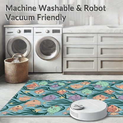 8'x10' Washable Kawaii Fish Large Rug, Green Non-Shedding Pet Friendly Carpet Foldable Easy Care Mat for King Size Bedroom, Master Suite, Under Bed | Ref:1886846 - color: Blue/Pattern 48, size: 8' x 10' (Rectangular)