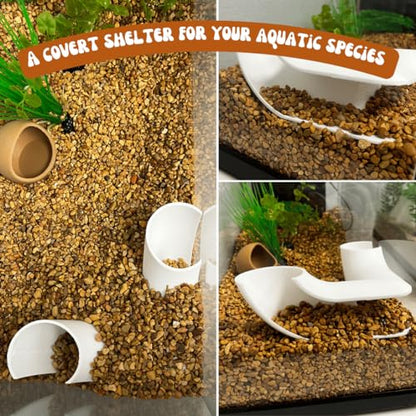 REEFSHAPE Aquarium Corner Tube Viewing Tunnel | Fish, Shrimp, Loaches Hideout for Aquariums | Unique Underground Tunnel | Made in USA (Corner Tube, White)