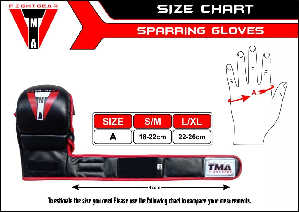 TMA MMA Gloves Sparring Grappling, Hybrid Martial Arts Mitts Men Women, Muay Thai, Punching Bag Kickboxing - size: Large-X-Large