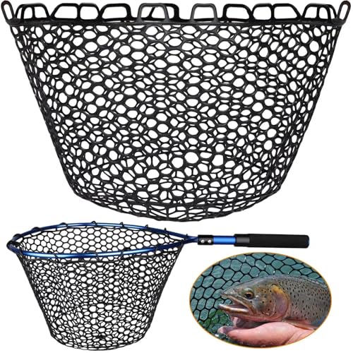 Rubber Fishing Net Replacement Netting Without Handle Clear Black Fishing Nets for Fish Fly Fish Landing Net Bag for Freshwater Saltwater Foldable Trout Net Rubber Mesh 5 Sizes White Black Red