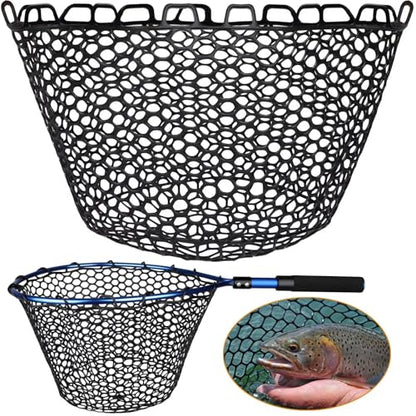 Rubber Fishing Net Replacement Netting Without Handle Clear Black Fishing Nets for Fish Fly Fish Landing Net Bag for Freshwater Saltwater Foldable Trout Net Rubber Mesh 5 Sizes White Black Red