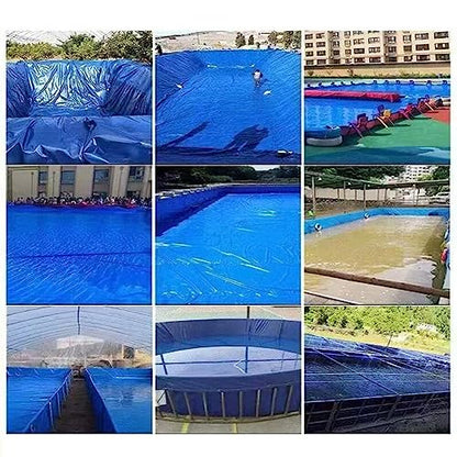 Aquarium Pool with Drain Valve,Aquaculture Water Tank Cistern Steel Frame Multifunction PVC Canvas Temporary Fish Pond，PVC Canvas Outdoor Aquarium Water Tank, Rectangle Pool Above Ground wit