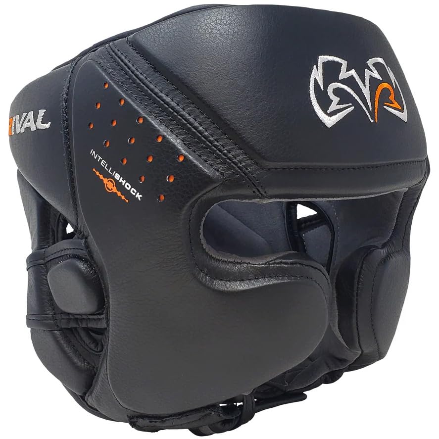 RIVAL Boxing RHG10 Intelli-Shock Headgear, D3O Front and Side Padding, Hook and Loop Back Adjustment with Lace on Top, and Anatomical Rear Head Pad Every Time - color: Black, size: Large