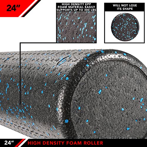 JFIT High Density Foam Roller – EPP Deep Tissue Massage Roller for Muscle Recovery, Myofascial Release & Stretching - color: Speckled Blue, size: 24-Inch