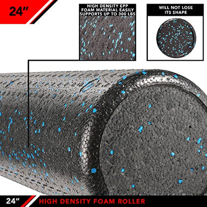 JFIT High Density Foam Roller – EPP Deep Tissue Massage Roller for Muscle Recovery, Myofascial Release & Stretching - color: Speckled Blue, size: 24-Inch