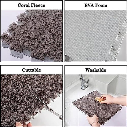 12pcs Plush Puzzle Foam Floor Mat Square Foam Tiles(Grey) - color: Grey