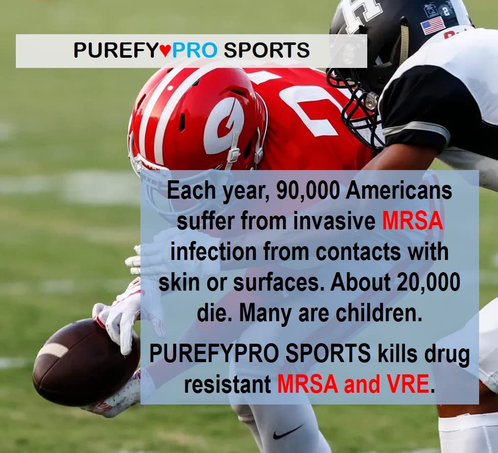 Purefypro Sports Equipment Disinfectant Spray - (1.7oz, 3pk) TSA Travel Size. Kills 99.9999% MRSA, HIV, Athlete Foot Fungus, Virus and Fungi. No Rinse, No Residue. Great For Sports Pads, Yoga Mats,
