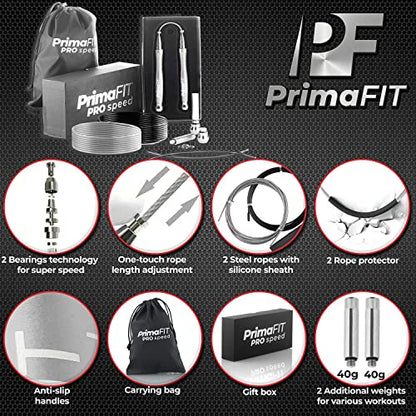 PrimaFIT Pro Speed Jump Rope for Adults, Weighted Skipping Rope for Boxing - color: Silver