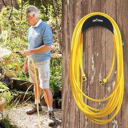 FLORA GUARD Garden Hose Reels, Hose Holder Wall Mount - Heavy Duty Metal Hose Hanger Holds Up to 125Ft, Garden Water Hose Holder for Outside Yard, Anti-Rust Anti-Slip (2pcs Black) - color: 2Pack Black