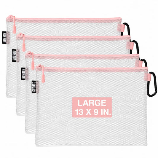 Air Production Large Clear Zipper Pouch (4-Pack) – Cable Organizer & Travel Gear Bag for Electronics, Camera Accessories, Tool Pouch & Small Tech Storage (Pink) - color: Pink, size: Large