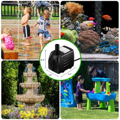 160GPH Small Fountain Pump, Ultra Quiet Submersible Water Pump (600L/H, 10Watt) with 3.3 ft Tubing for Aquariums, Pond Fountain, Water Feature, Indoor Fountains