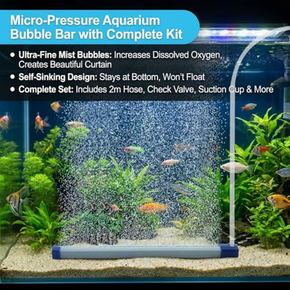 Aquarium Bubble Bar,Nano Fish Tank Bubbler Curtain Wall Aquarium Air Stone Kit,Ultra-Fine Quiet Oxygen Diffuser Bubble Curtain Wall for Freshwater Saltwater(25cm)