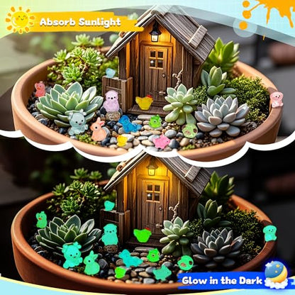 Tardigrade 200pcs Luminous Mini Resin Animals, Tiny Mini Animal Figures to Hide, Miniature Figurines Glow in The Dark Variety Micro Landscape for Potted Plants Garden Aquariums Dollhouse Gift Package