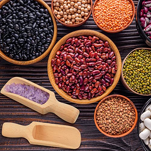 6 Pcs Wooden Scoop 5.5 Inches Beech Wood With Handle - Multipurpose Bath Container for Flour, Tea, Coffee, Seasoning, Cereal, Pepper and More