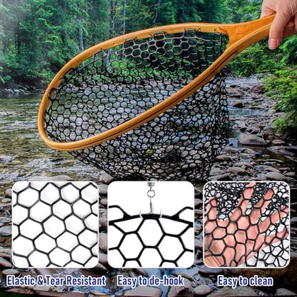 Dr.Fish Fishing Landing Net Replacement Rubber Fishing Net Without Handle Foldable Mesh Netting for Freshwater Saltwater